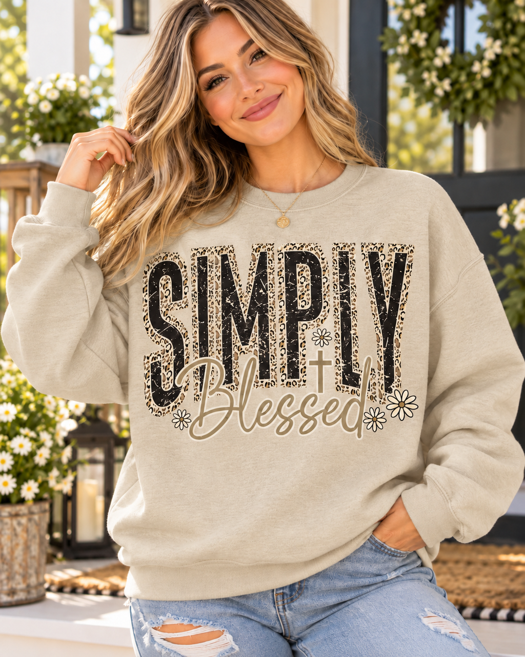 Simply Blessed Leopard & Daisy Sweatshirt | Gildan Softstyle®