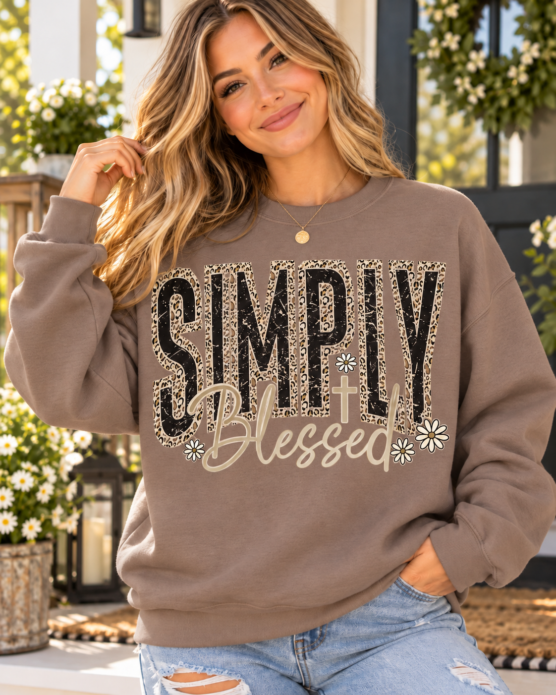 Simply Blessed Leopard & Daisy Sweatshirt | Gildan Softstyle®