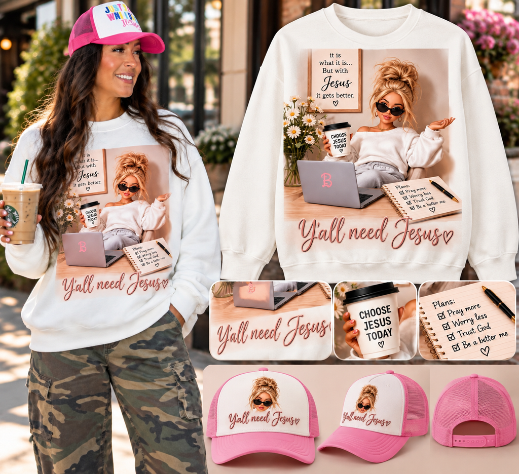 Y’all Need Jesus Christian Sweatshirt – Barbie-Inspired Faith Crewneck