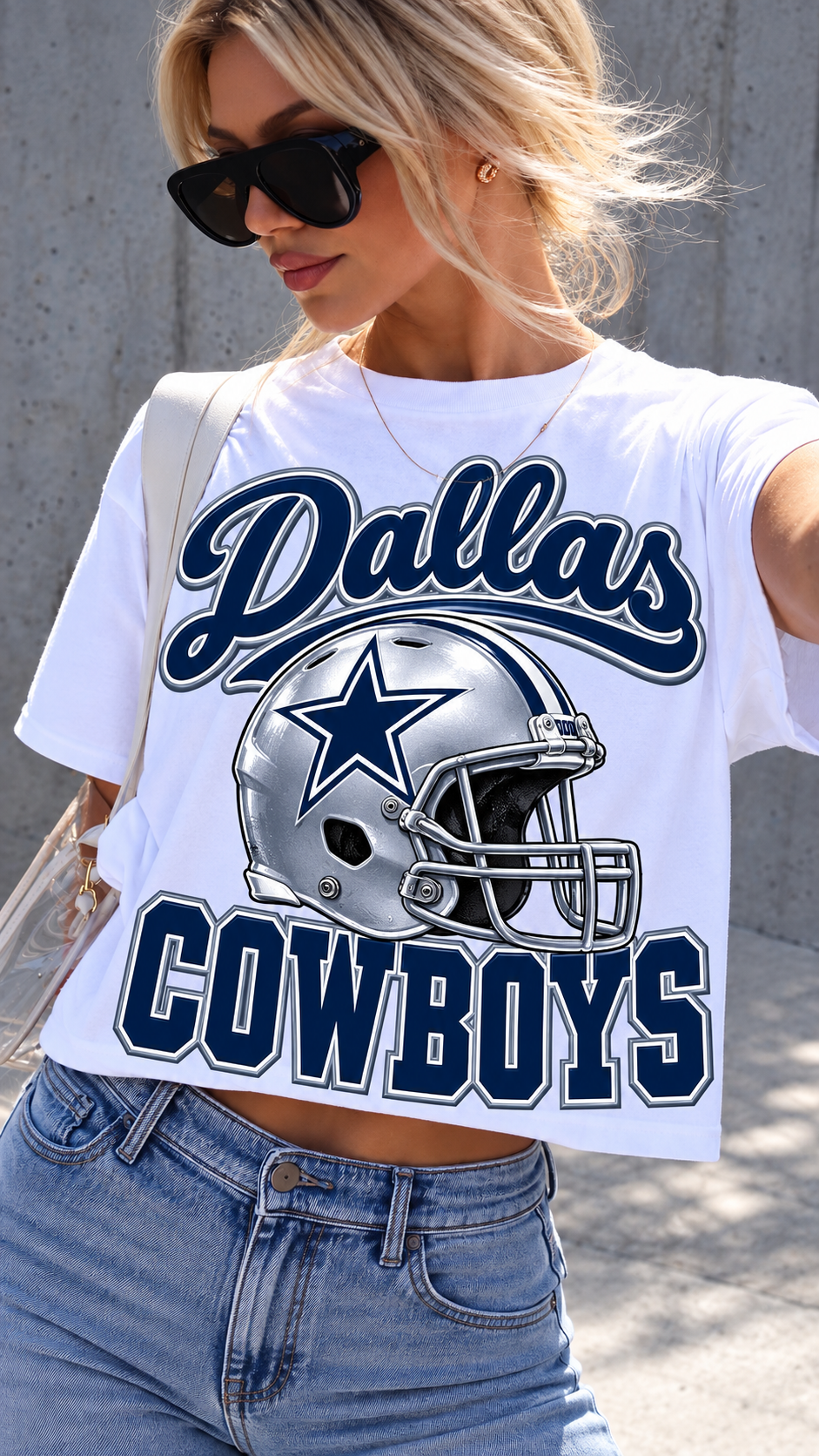 Dallas Cowboys white relaxed-fit cropped tee mockup