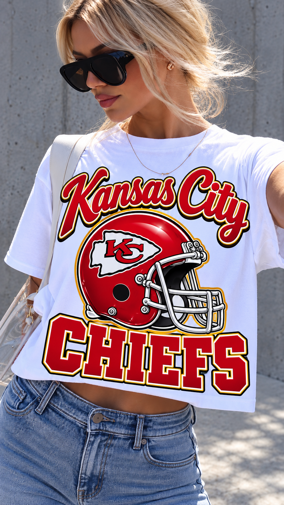 Kansas City Chiefs white relaxed-fit cropped tee mockup