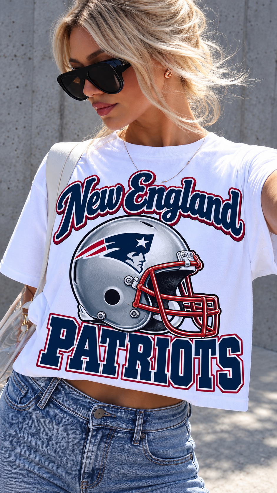 New England Patriots white relaxed-fit cropped tee mockup