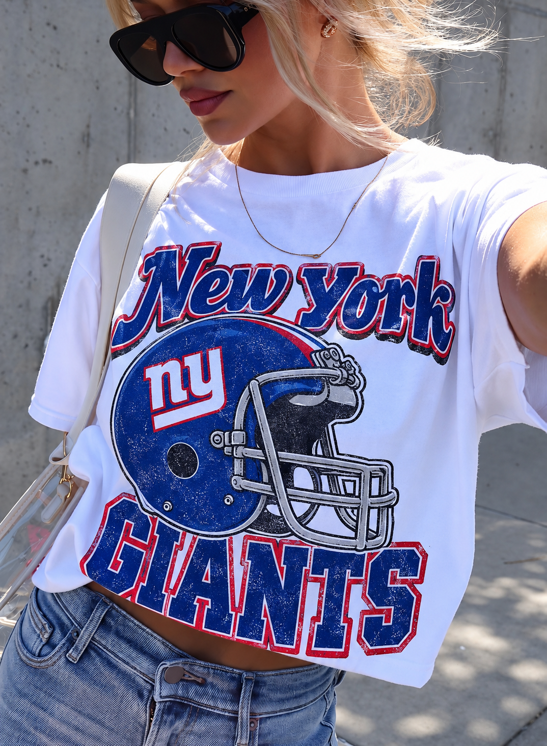 New York Giants white relaxed-fit cropped tee mockup