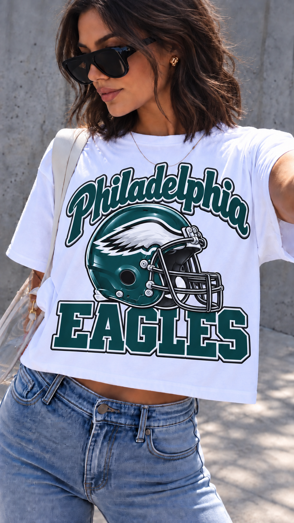 Philadelphia Eagles white relaxed-fit cropped tee mockup