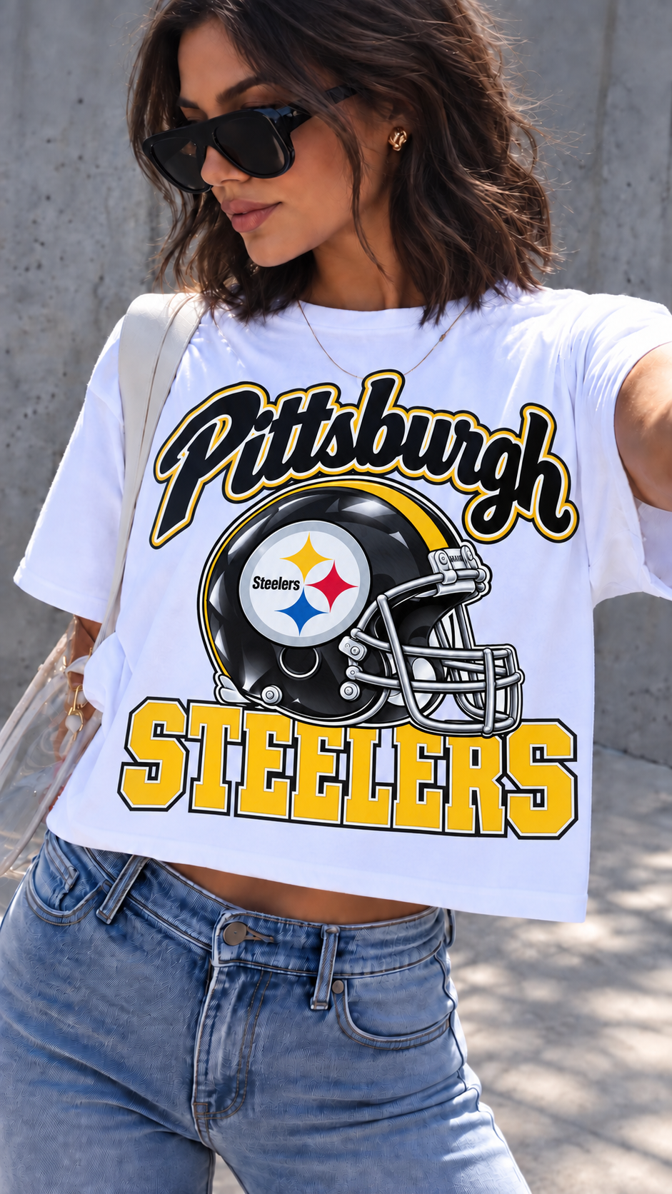 Pittsburgh Steelers white relaxed-fit cropped tee mockup
