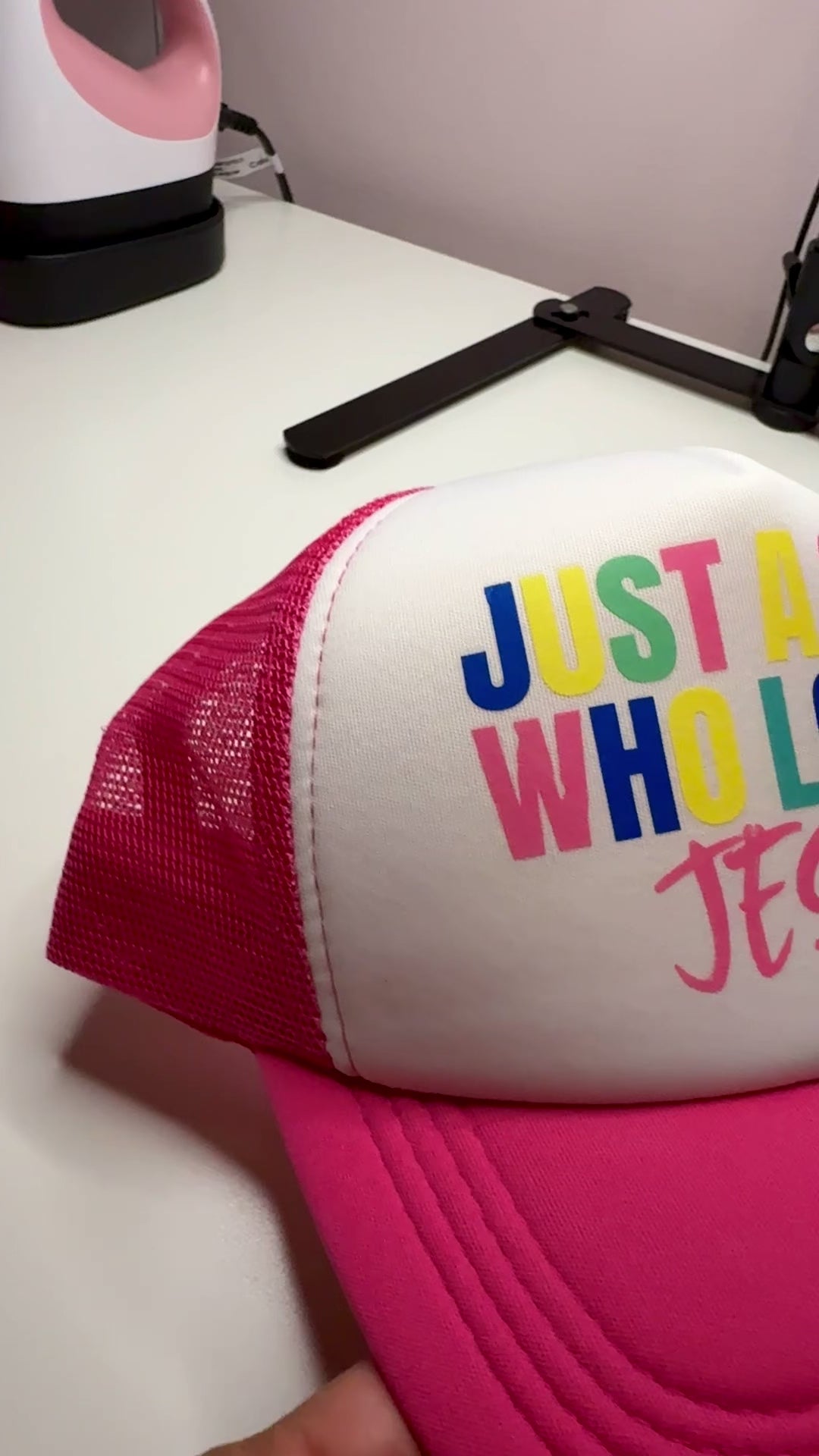Just a Girl Who Loves Jesus™ | AFTON Pink Foam Trucker Hat