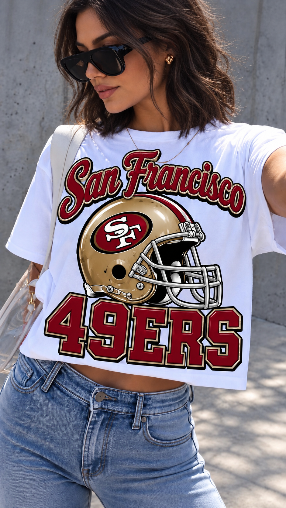 San Francisco 49ers white relaxed-fit cropped tee mockup